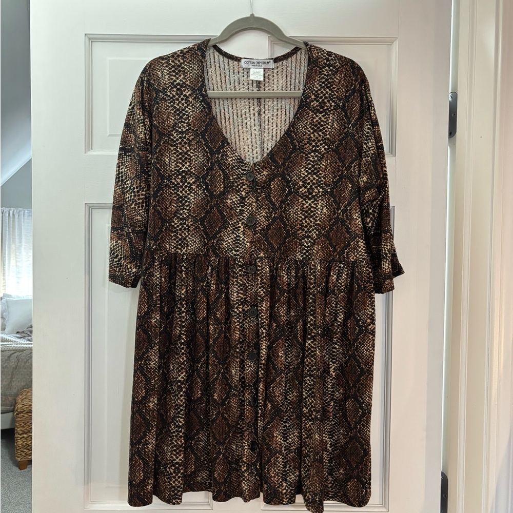 Cotton Emporium Brown Snake Print Mini Dress